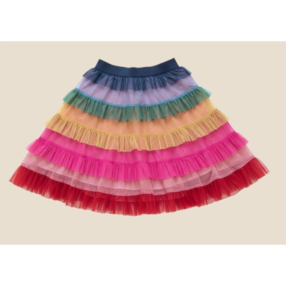 Mini Boden Kids Rainbow Tiered Tulle Ruffle Skirt G3707 Multicolor Size 13-14Y